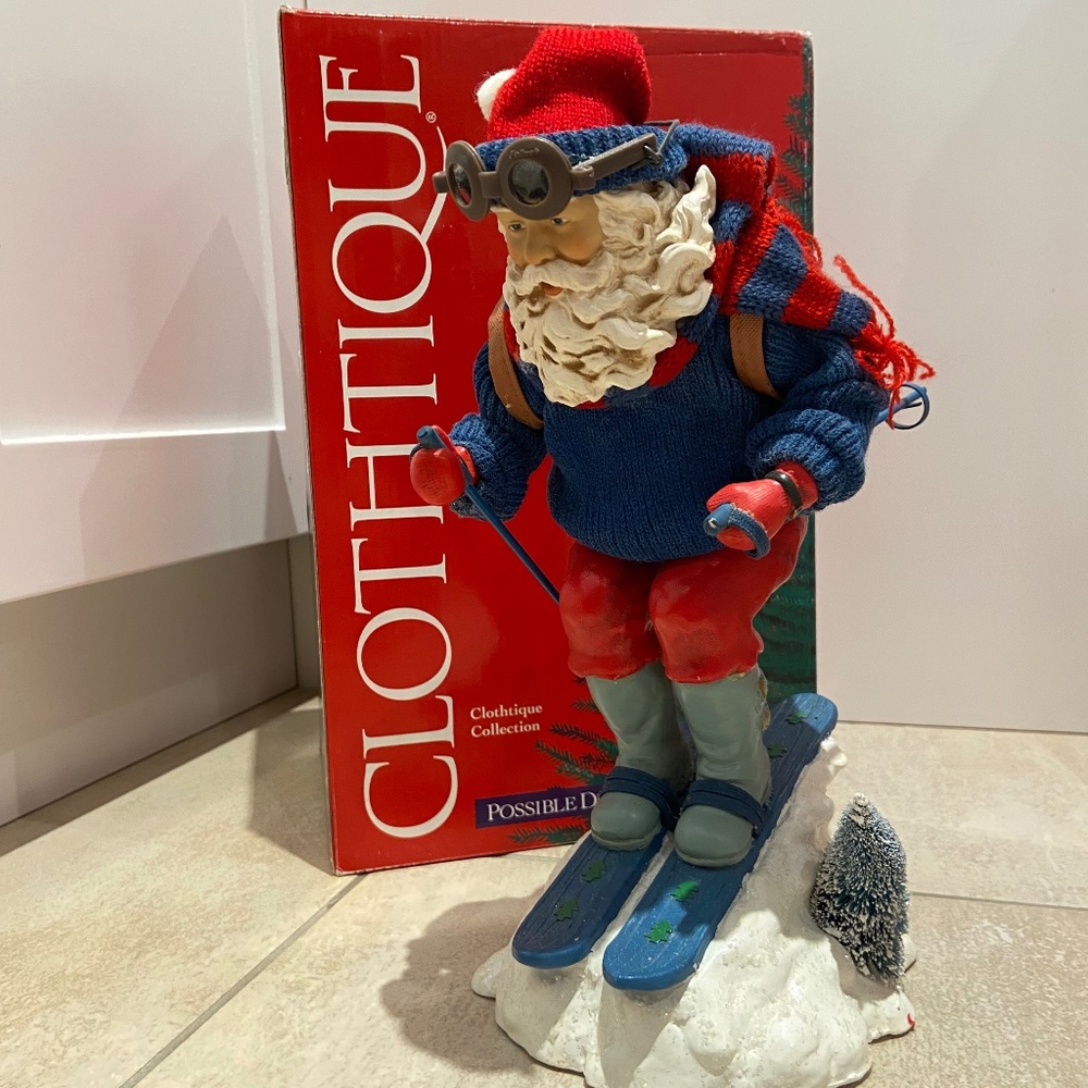 Vintage Clothique Possible Dreams Skiing Santa With Ski & Poles